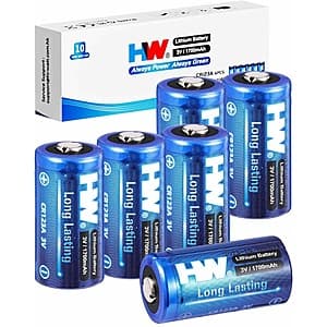 [Amazon] 6-Pk HW CR123A 3V 1700mAh High Capacity Lithium Batteries ($4.05 / (약: 5,731원))