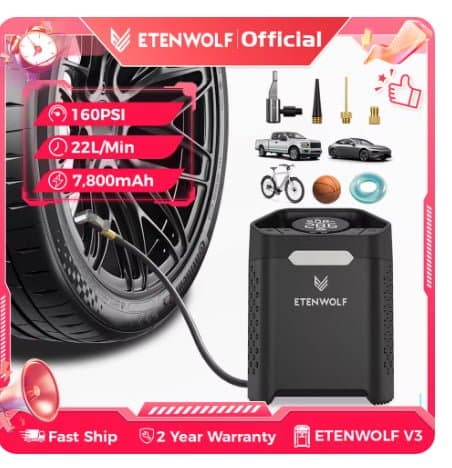 ETENWOLF V3 휴대용 타이어 무선 공기압 주입기($22.48/무료)