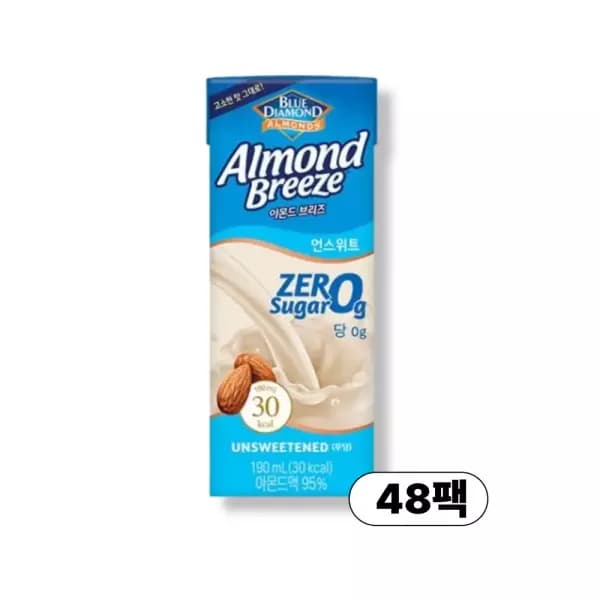 [공홈] 아몬드브리즈 언스위트 제로슈거 190ml 48팩 (24,640원 / 무료배송)