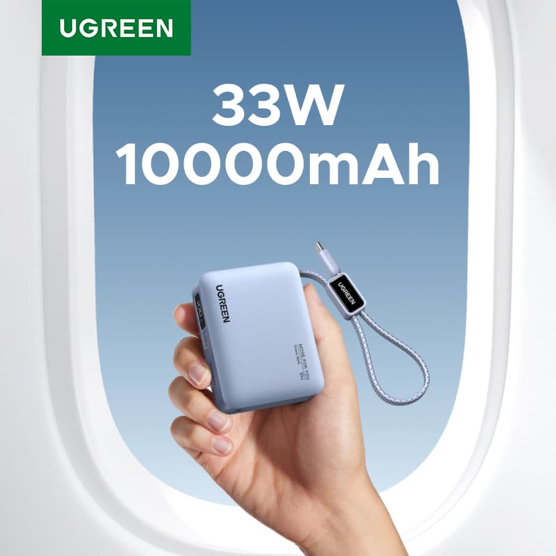 [알리익스프레스] 유그린 미니 33W 10000mAh 보조배터리 내장형 타입-C 케이블 PD 30W 충전기 샤오미 33W 외장 배터리 호환 ($2.03 / (약: 2,872원))