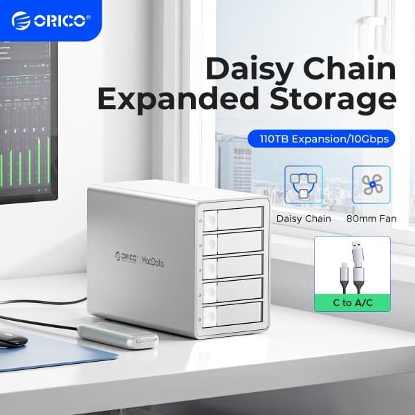 [알리익스프레스] ORICO-Daisy Chain Type-C 10Gbps HDD 도킹 스테이션 5Bay DAS Studio 시리즈 3.5"용 RAID (0원 / 무료배송)