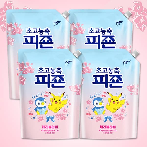 [토스쇼핑] 초고농축 피죤 체리블라썸 섬유유연제 1.3L 4개 9410원 (9,410원 / 무료배송)