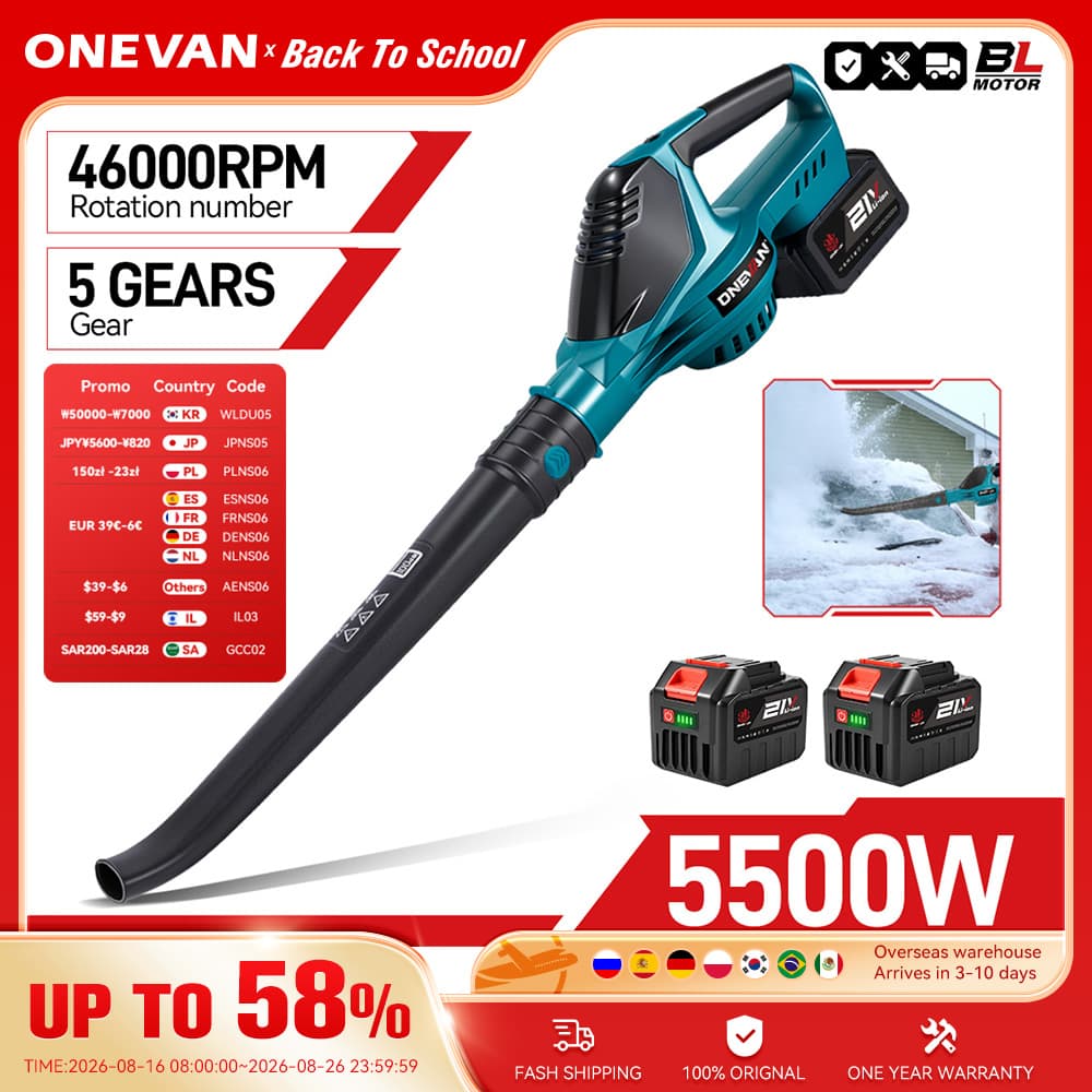 [알리익스프레스] ONEVAN 5500W 마키타 18V 배터리 호환 무선 송풍기 ($45.11 / (약: 63,839원))
