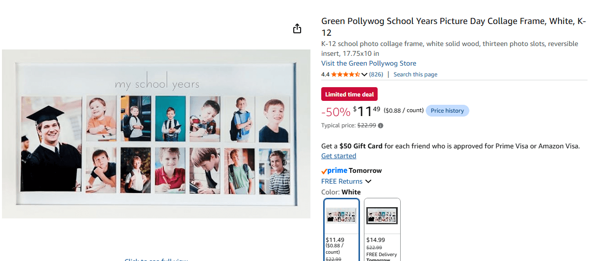 Amazon) Growth Photo Frame - K~12 학창시절 콜라주 액자 반값세일해요($11.49 / 50% 할인) - $11.49