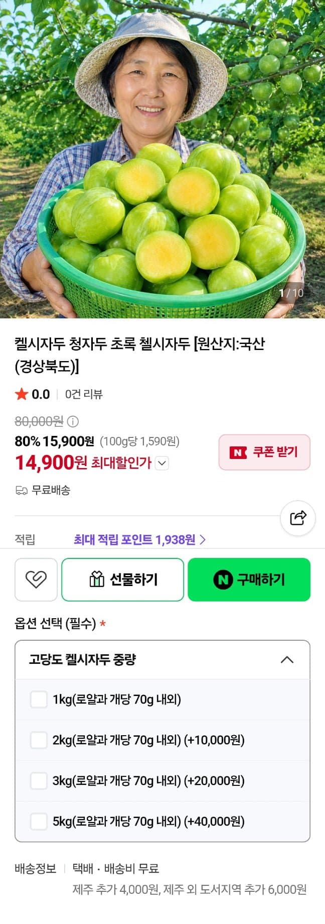 [네이버]자두계의 샤인머스캣 켈시자두 청자두 첼시자두(15,900원/무료)
