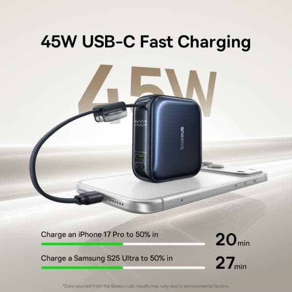 [알리익스프레스] 베이스어스 45W 미니 파워뱅크 10000mAh, 25000mAh 145W 보조배터리 (0원 / 무료배송)