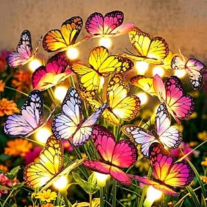 [Amazon] 2-Pk BONLION Solar Swaying Butterfly Garden Stake Lights w Dusk-to-Dawn Sensor ($11.50 / (약: 16,226원))