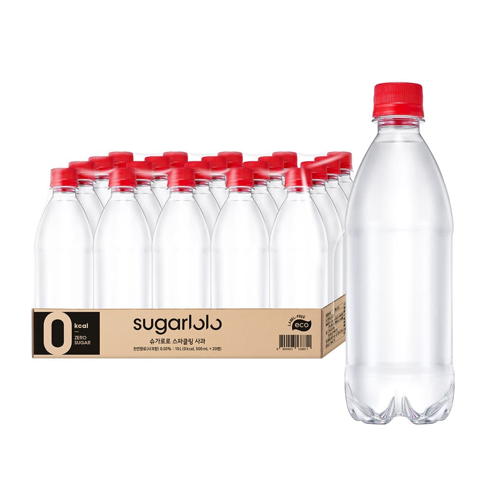 [토스쇼핑] 슈가로로 스파클링 사과 ECO 무라벨 500ml 20개 (7,820원/무료) (무료배송)