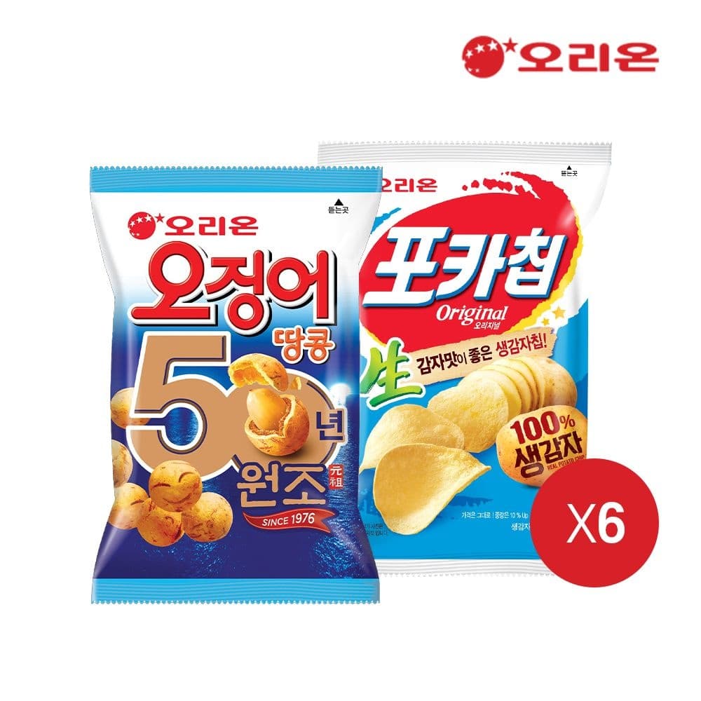 [롯데온] 오리온 오징어땅콩(98g) 6개+포카칩 오리지널(66g) 6개 (13,270원/무료) (무료배송)