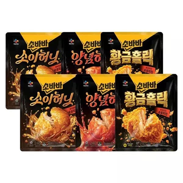 [지마켓] 소바바 순살치킨 240g x6개 (소이허니 2개 + 양념 2개 + 황홀순살 2개) (20,370원 / 무료배송)