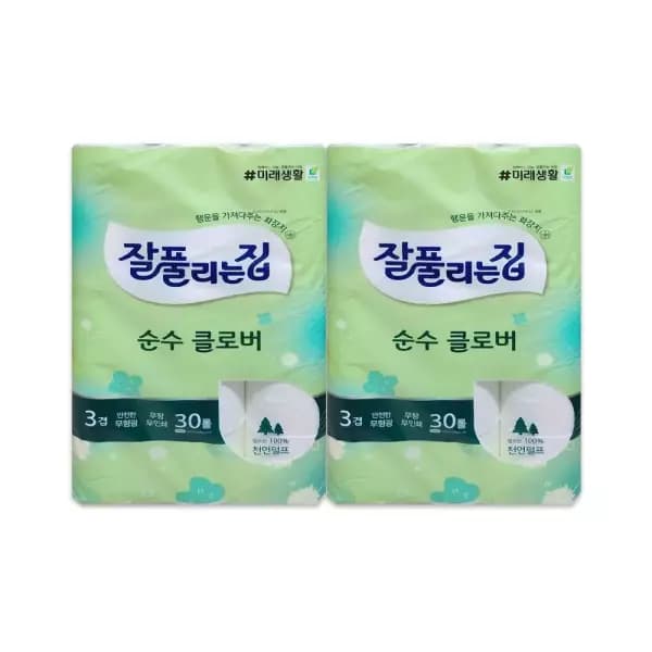[오늘의집] 잘풀리는집 순수클로버 천연펄프 화장지 27M x 30롤 x 2팩 (19,930원 / 무료배송)