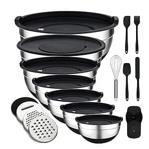 [Slickdeals] 16-pc Unokit Stainless Steel Nesting Mixing Bowl Set w Lids, Graters & Utensils ($49.99 / (약: 70,110원))
