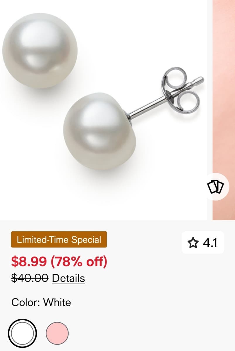 Macy's) 담수 진주 귀걸이 $40.00->$8.99