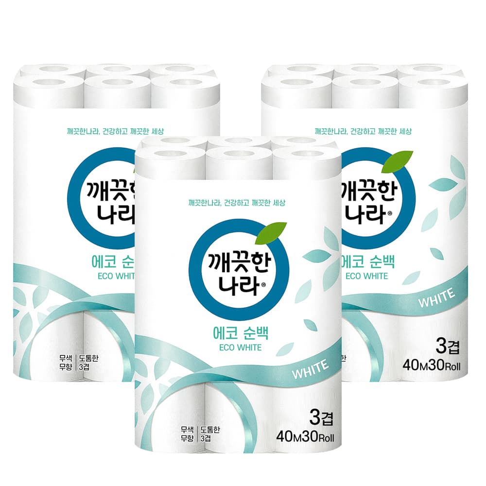 [알리익스프레스] 깨끗한나라 부드럽고 깨끗한 에코 순백 소프트 엠보싱 화장지 30M 30롤 3팩 (35,226원 / 무료배송)
