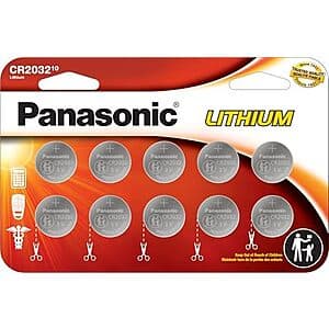 [Amazon] 10-Pk Panasonic CR2032 3V Lithium Coin Cell Batteries ($6.50 / (약: 9,054원))