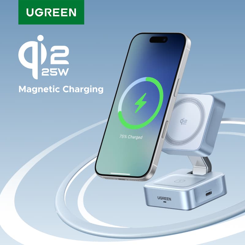 [알리익스프레스] 유그린 Qi2.2 25W 15W 2-in-1 마그네틱 무선 충전 스탠드 고속 충전 스탠드 충전기 ($1.98 / (약: 2,758원))