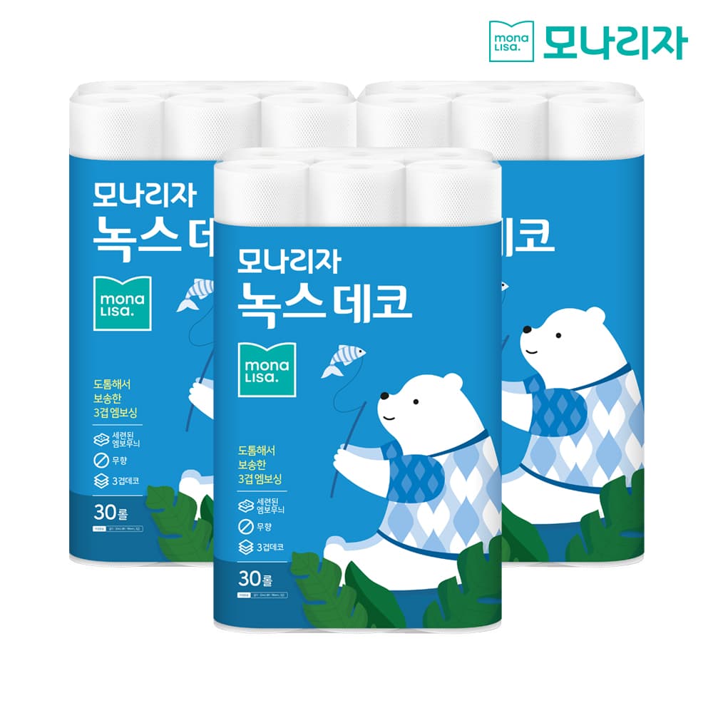 [알리익스프레스] 모나리자 녹스 3겹 데코 화장지 30M 30롤 3개 (27,443원 / 무료배송)