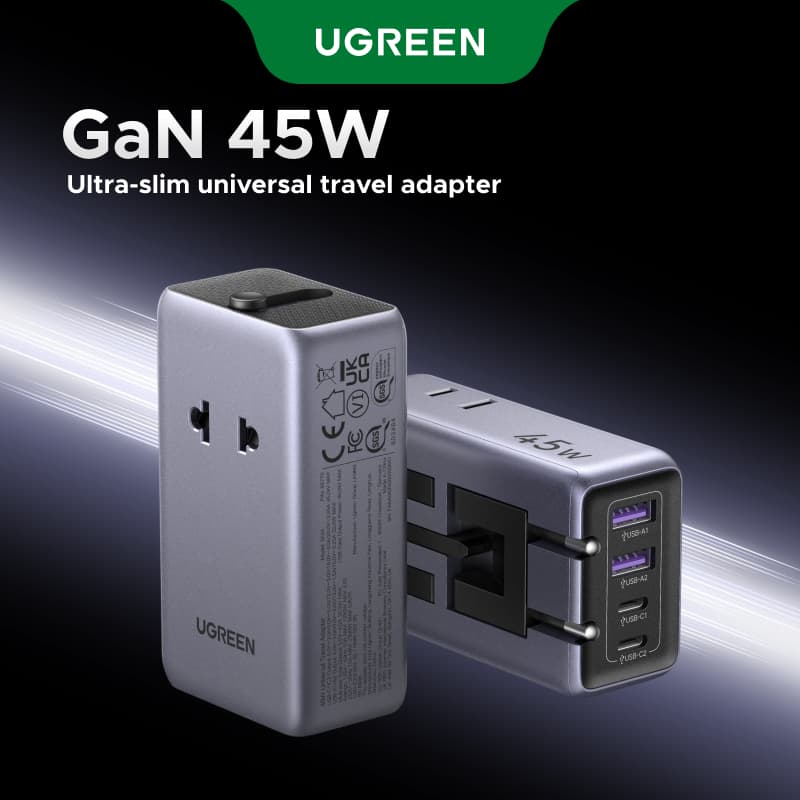 [알리익스프레스] 유그린 범용 여행용 어댑터 GaN 45W 고속 충전기 ($1.95 / (약: 2,716원))