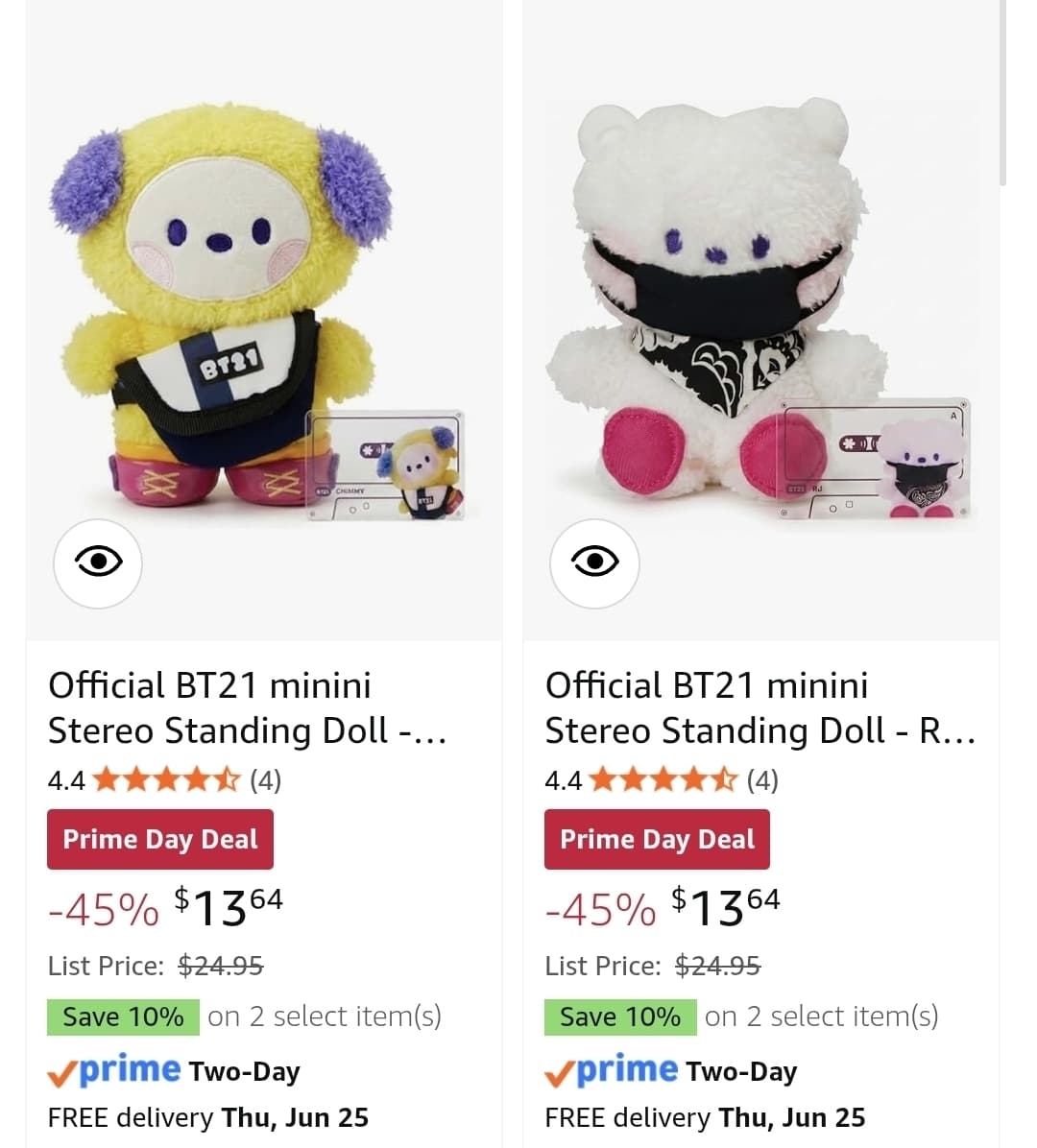 Amazon) Official BT21 minini Stereo Standing Doll $13.64 등 프라임데이 딜