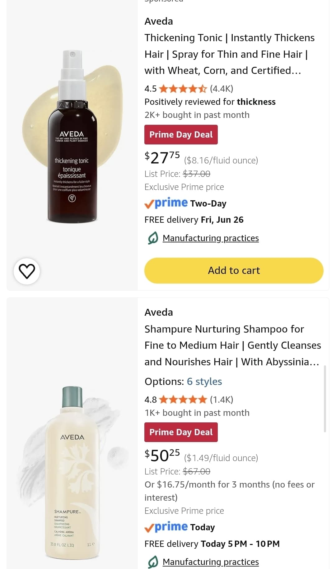 Amazon) Aveda 로즈마리 민트 샴푸 $14.96 등 프라임데이 딜