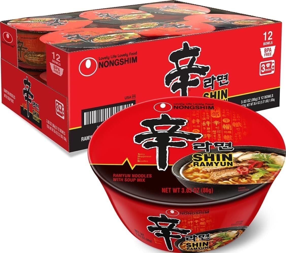 Amazon) 12-pack 3oz Nongshim Shin Ramyun Bowl Noodles $9.60