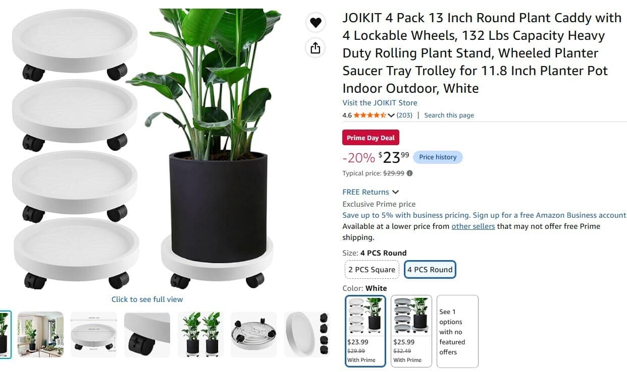 Amazon) 프라임딜) 13 Inch Round Plant Caddy with 4 Lockable Wheels 4개 $23.99 낙타 최저가