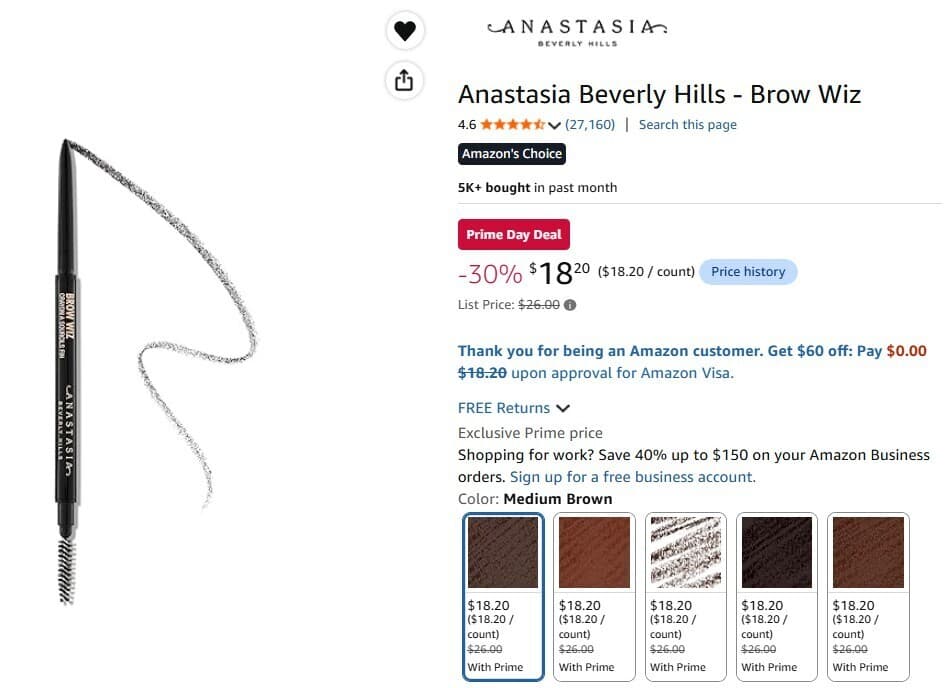 Amazon) 프라임딜) Anastasia Beverly Hills - Brow Wiz $18.20 최근일년 낙타최저가