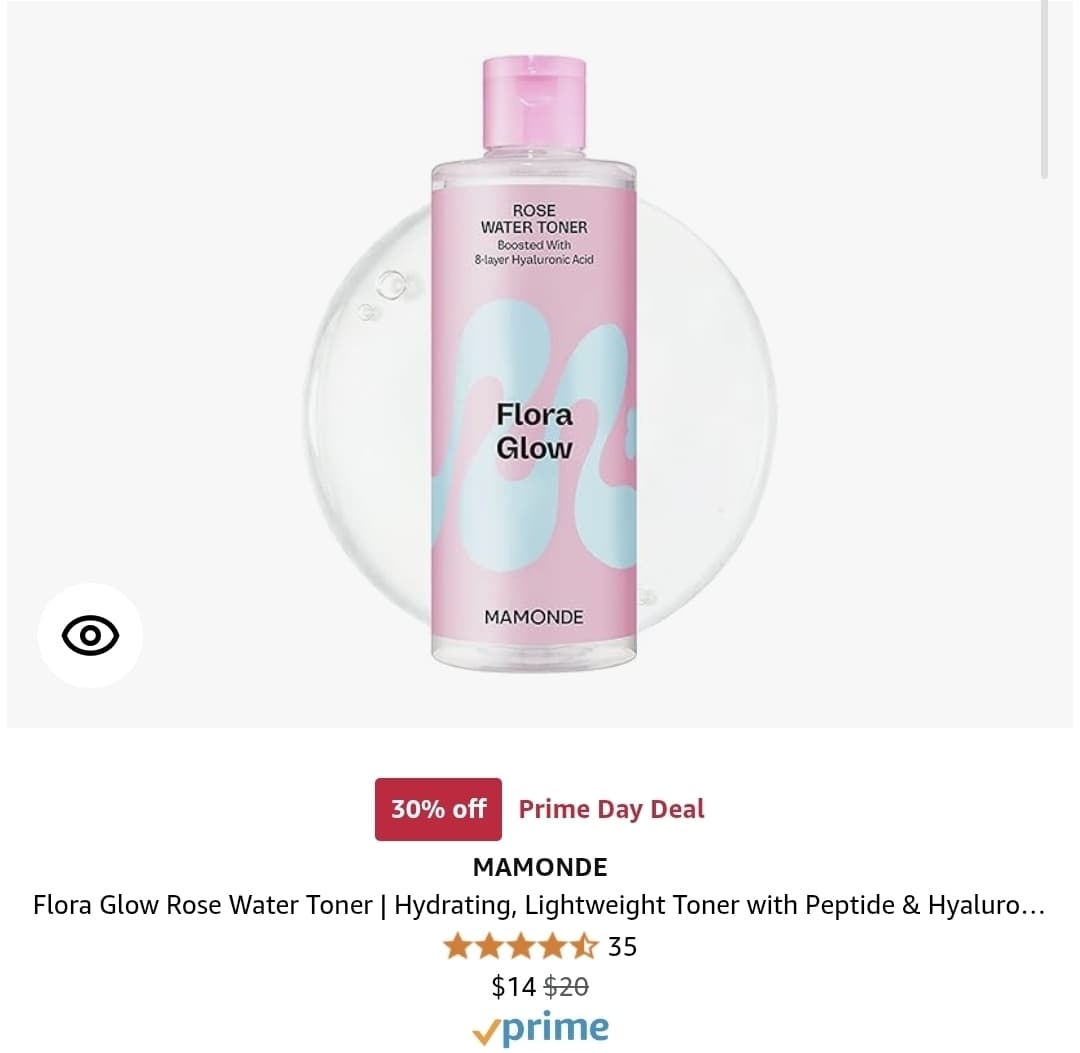 Amazon) 마몽드 플로라 글루우 로즈 워터 토너 $14 등 프라임데이 딜