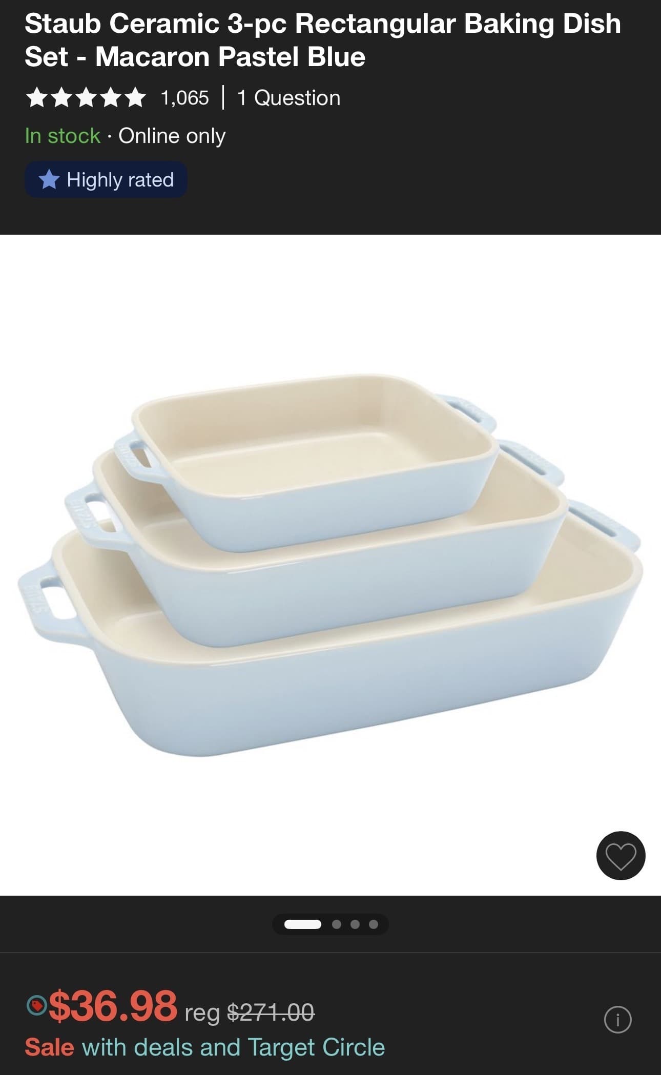 Target) Staub Ceramic 3-pc Rectangular Baking Dish Set — $36.98