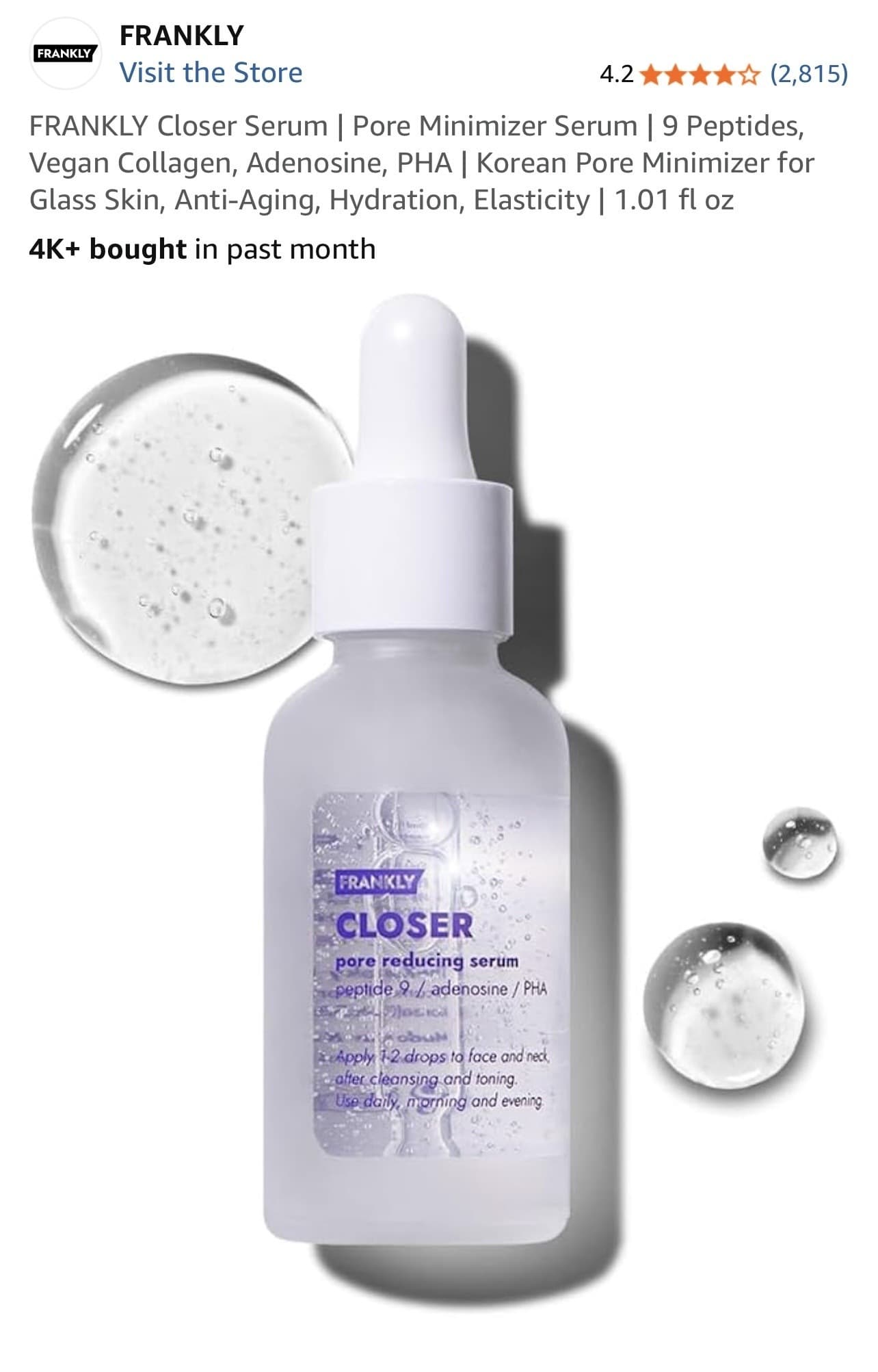 Amazon) Frankly Closer Serum 쫀쫀 모공세럼 34% 할인 $9.90