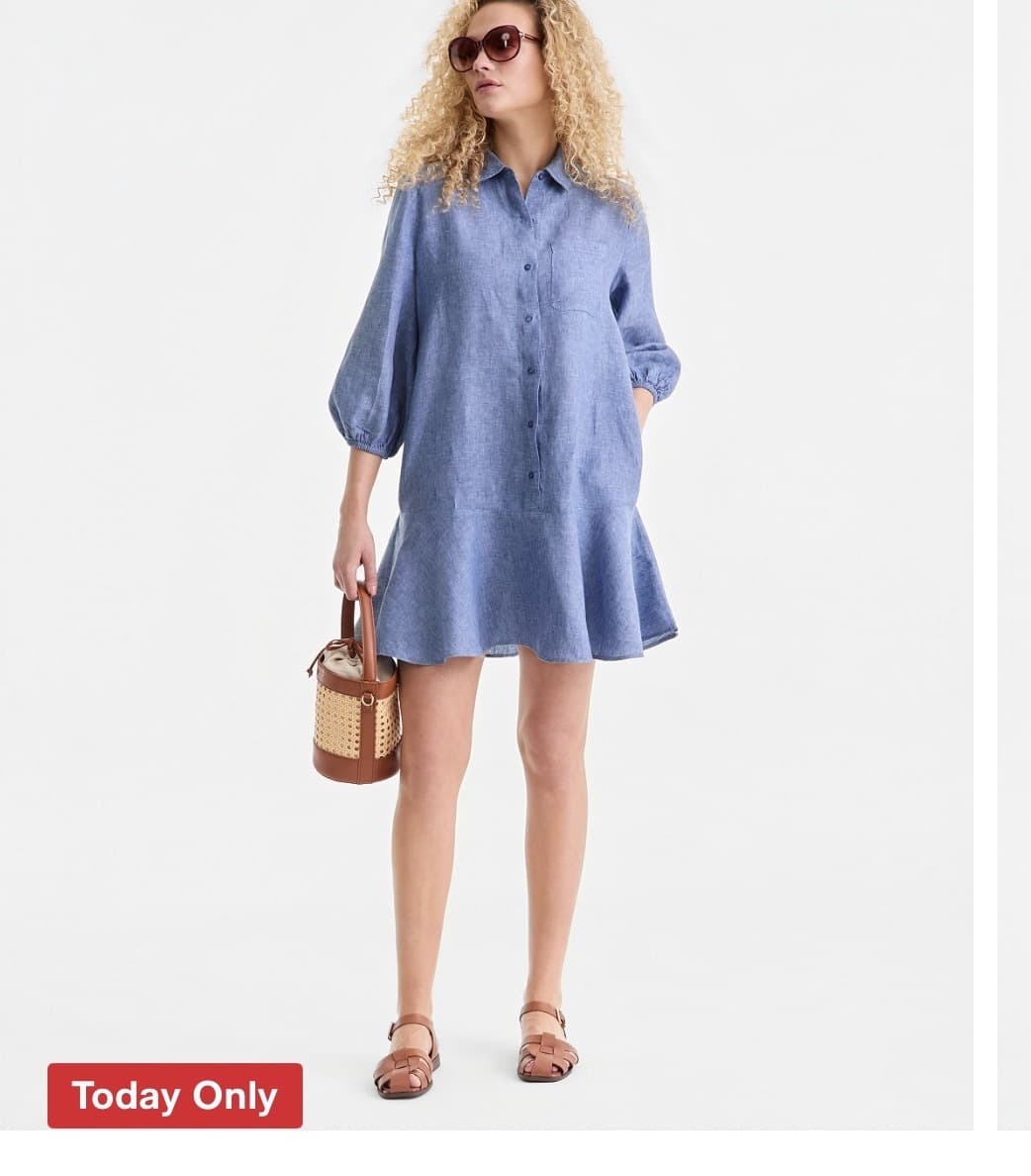 Macy's) Charter Club Women's 100% Linen Button-Front 3/4-Sleeve Dress 39.80