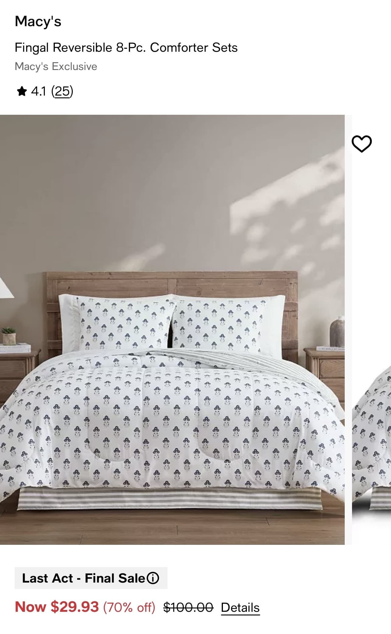 Macy's) Fingal Reversible 8 -pc Comforter sets 모든사이즈 균일가격 $29.93