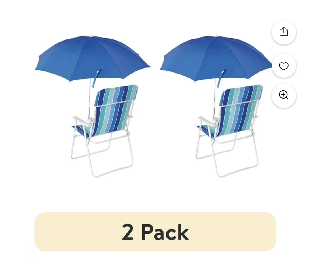 Walmart) (2 pack) Mainstays Blue Clip-on Umbrella for Beach Chair UV Resistant $13.98