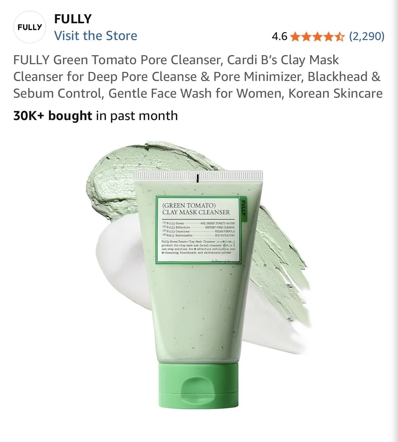 Amazon) Korean skincare- Fully green tomat pore cleanser -(정정) 클렌저+ 마스크 구매시 마스크 공짜
