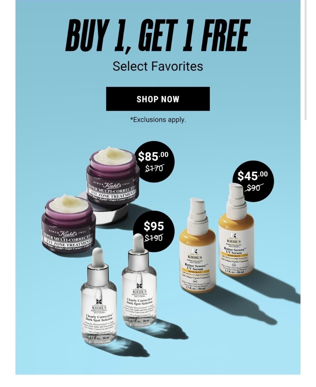 Kiehls) Better Screen™ UV Serum SPF 50+ Facial Sunscreen with Collagen Peptide 50ml Duo $45 등 BOGO FREE