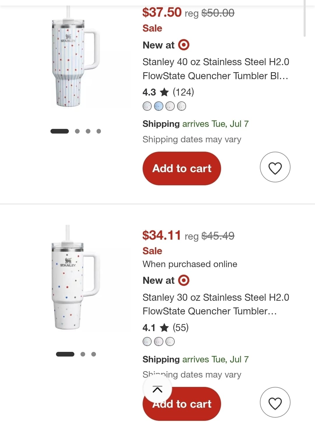 Target) Stanley 40 oz Stainless Steel H2.0 FlowState Quencher Tumbler Blue Starry Stripes $37.50 등 세일