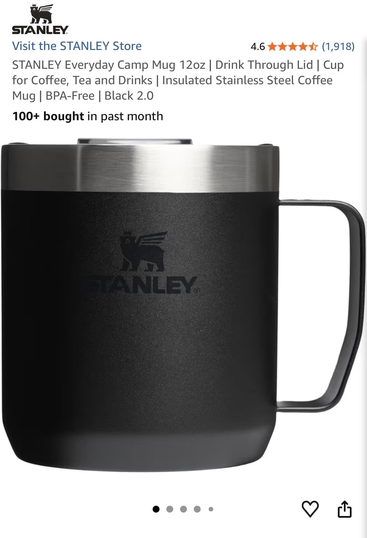 Amazon) Stanley 스탠리 캠프 머그 12oz -40% 할인 $15