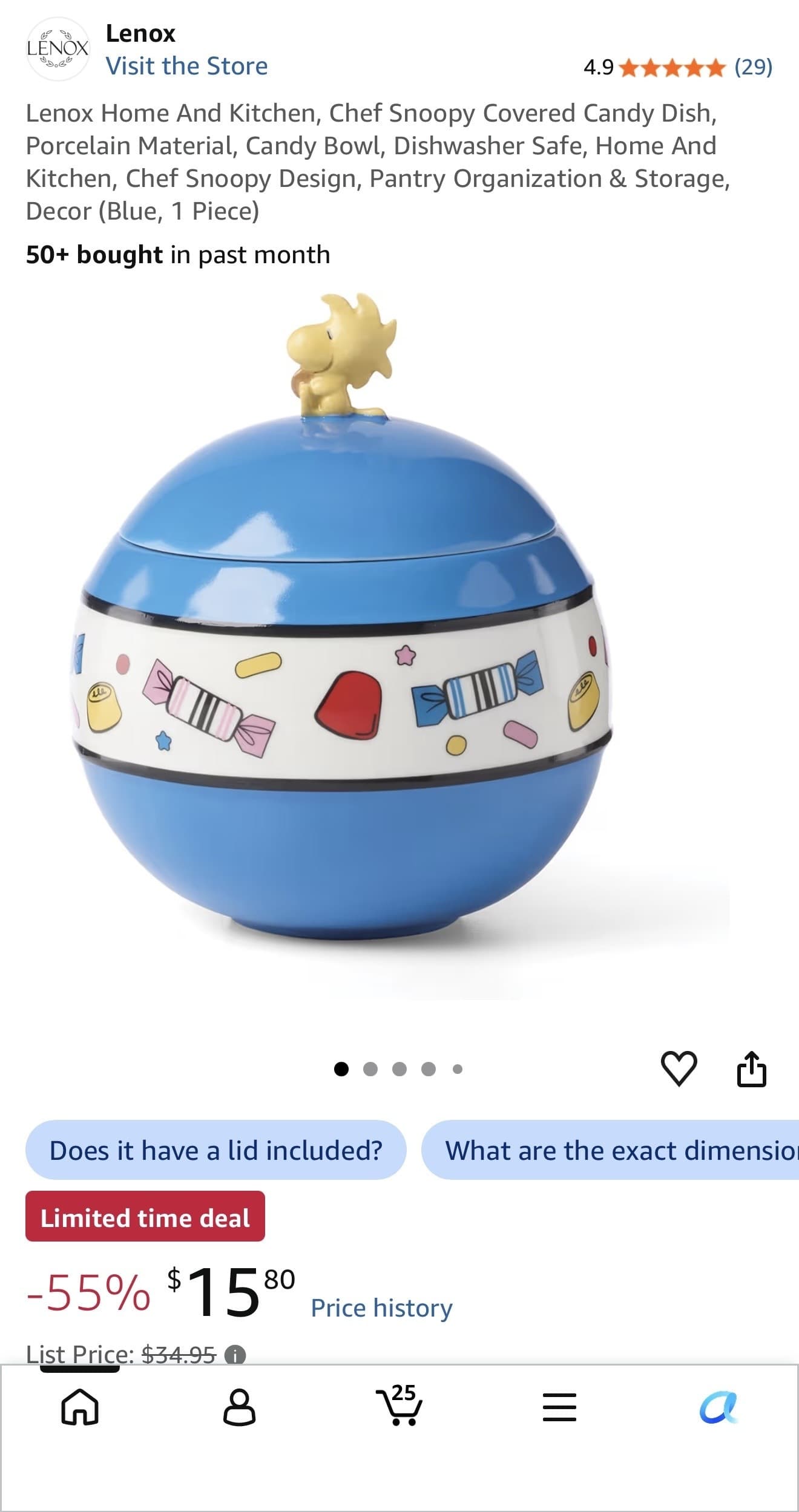 Amazon) Lenox Home And Kitchen, Chef Snoopy Covered Candy Dish, Pantry Organization & Storage $ 15.80