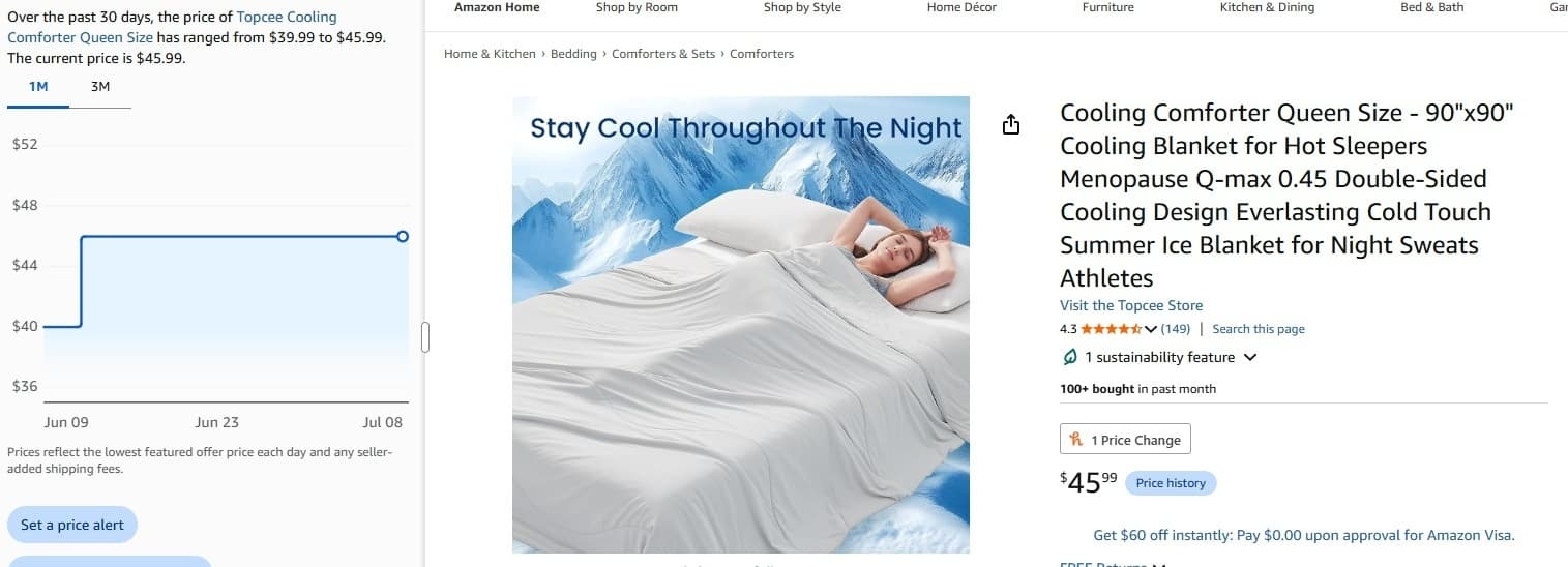 Amazon) 90"x90" Cooling Blanket $22.99