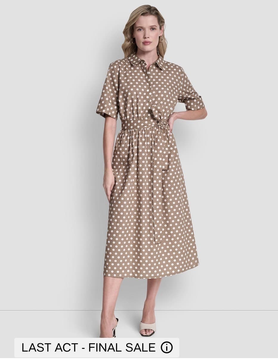 Macy's) 물방울 무늬에 retro 너낌 충만한 DKNY Women's Collared Midi Shirt Dress 35.63 size 2