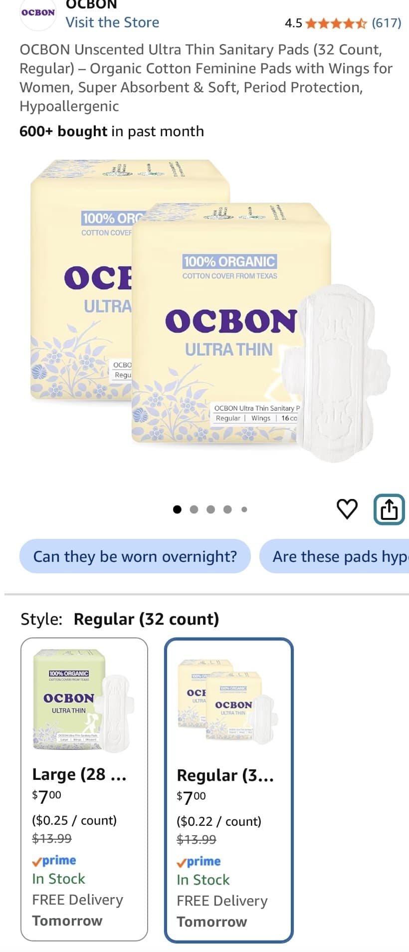 Amazon) Ocbon 오씨본 생리대 50%