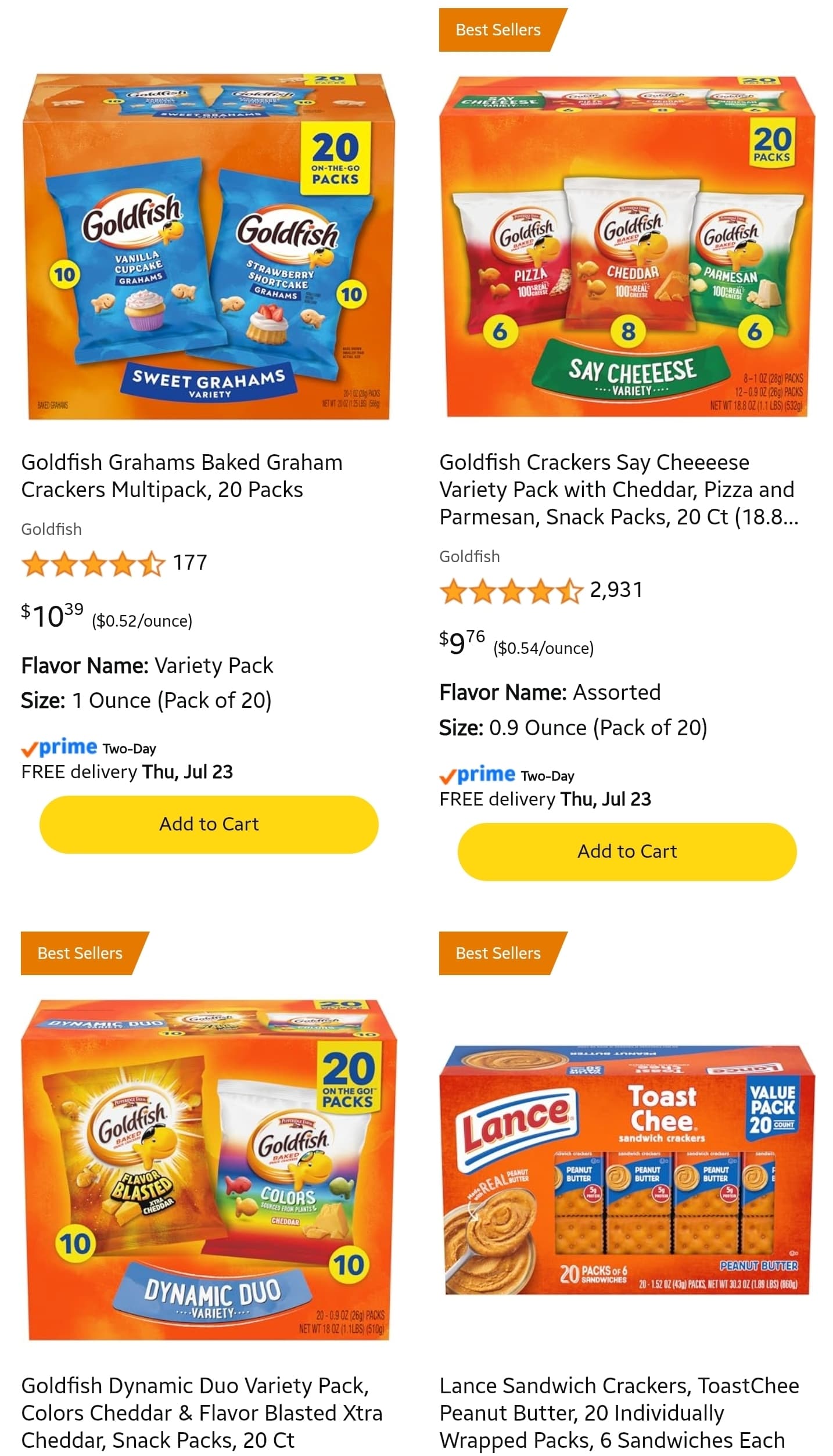 Amazon) Goldfish, Pepperidge Farm, Synder's of Hanover 등 $30 사면 $10 할인