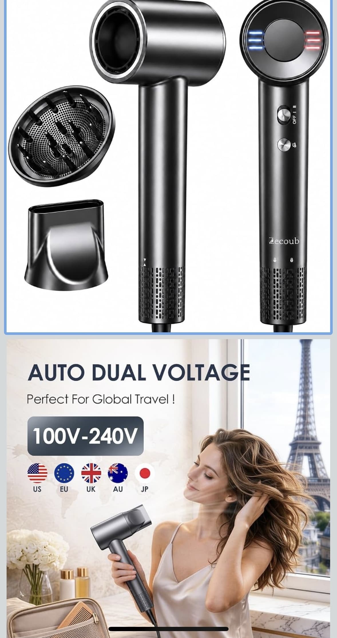 Amazon) 해외여행시 챙겨가기좋은 Dual Voltage Travel Hair Dryer 코드후 29.99