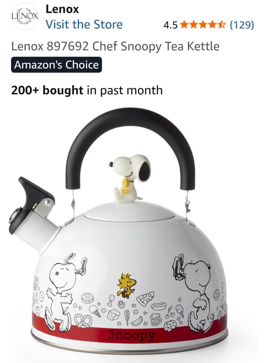 Amazon) 레녹스)스누피 주전자 $43.05->$34.74