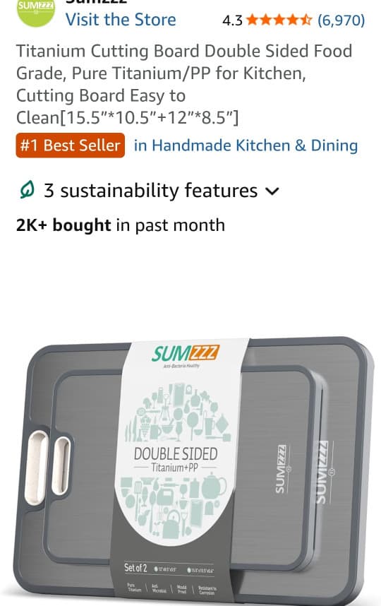 Amazon) 양면 티타늄 도마 2개 $79.99->$47.02