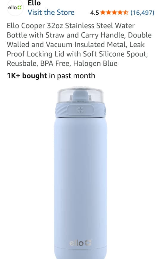 Amazon) 엘로 쿠퍼 32oz 스테인리스 스틸 물병 $27.99->$11.67