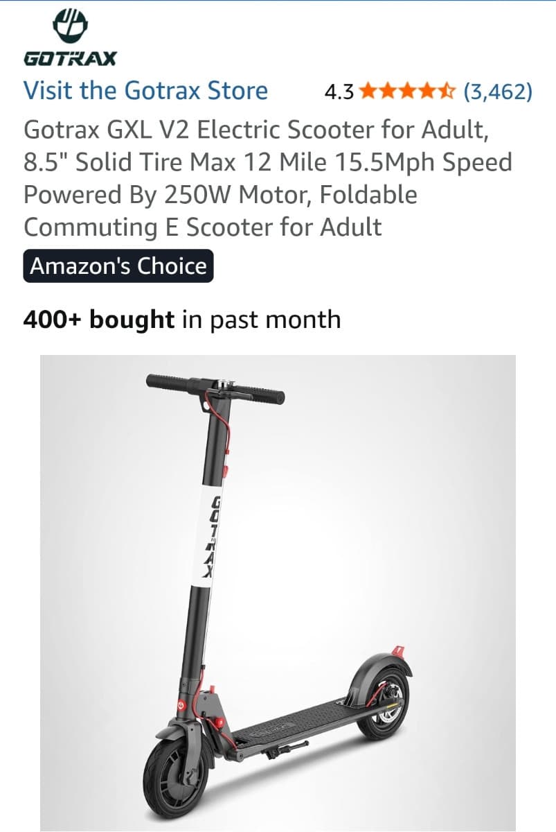 Amazon) 고트랙스 GXL V2 전동 스쿠터 $299.99->$227.700