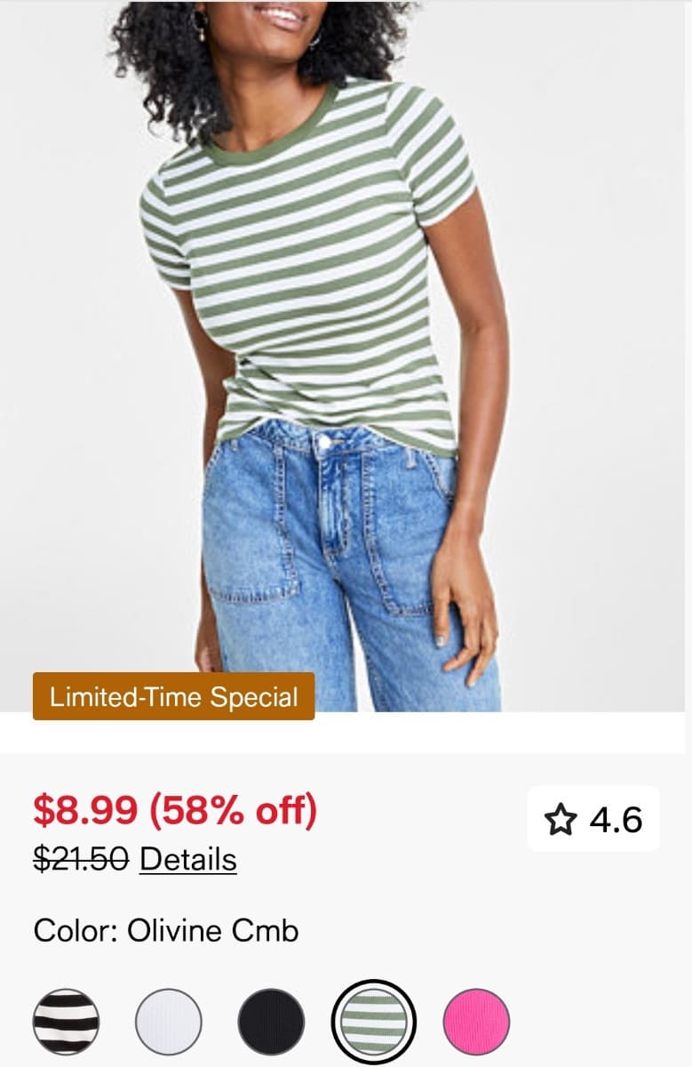 Macy's) 줄무늬 골지 티셔츠 $21.50->$8.99