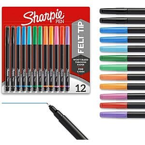 12-Ct Sharpie Felt Tip Pens (Fine Point, 0.4mm, Assorted Colors) $9.40 w/ S&S ((약: 13,336원))