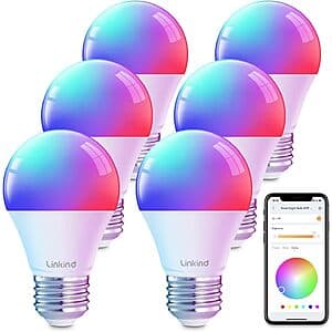 6-Pk Linkind A19 E26 Dimmable Color Changing RGBTW Smart Light Bulbs $20 + Free S&H ($19.99 / (약: 28,361원))